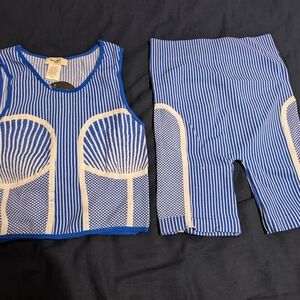 Blue and White Striped Women / Feminine Bike Shorts